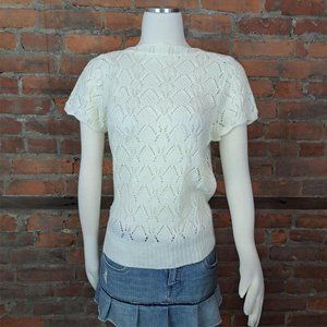 VTG Kenneth Too 1970s Sweater White Short Sleeves Boatneck Size M